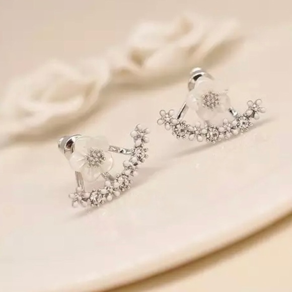 Crystal Flower Ear Jacket Studs - Picture 4 of 4